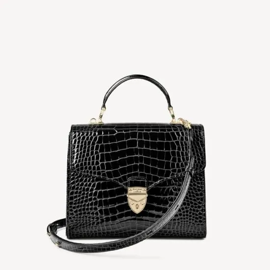 Mayfair Bag Black Patent Croc Women Aspinal Of London Shoulder
