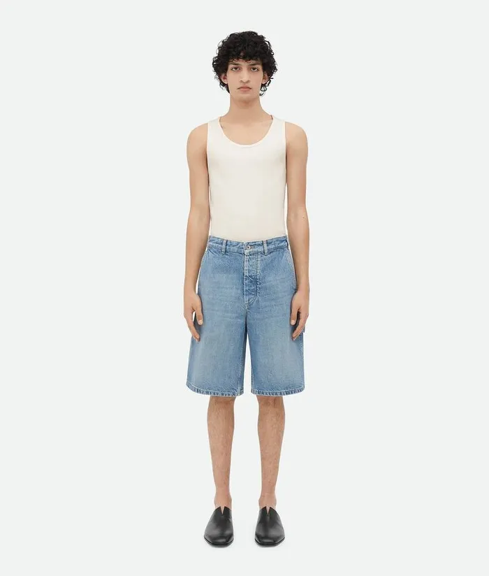 Men Bottega Veneta Denim Vintage Indigo Cargo Denim Shorts Mid Blue