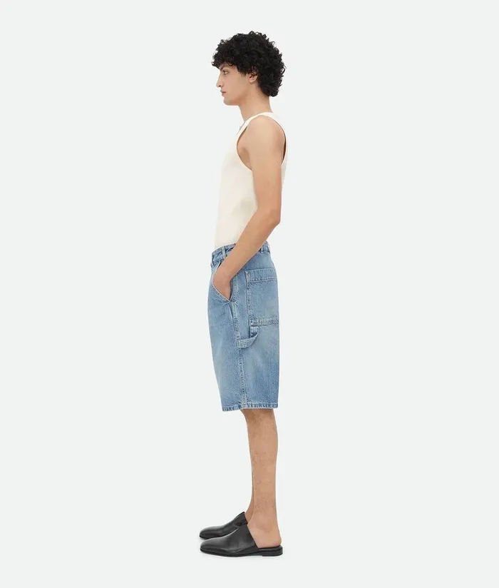 Men Bottega Veneta Denim Vintage Indigo Cargo Denim Shorts Mid Blue