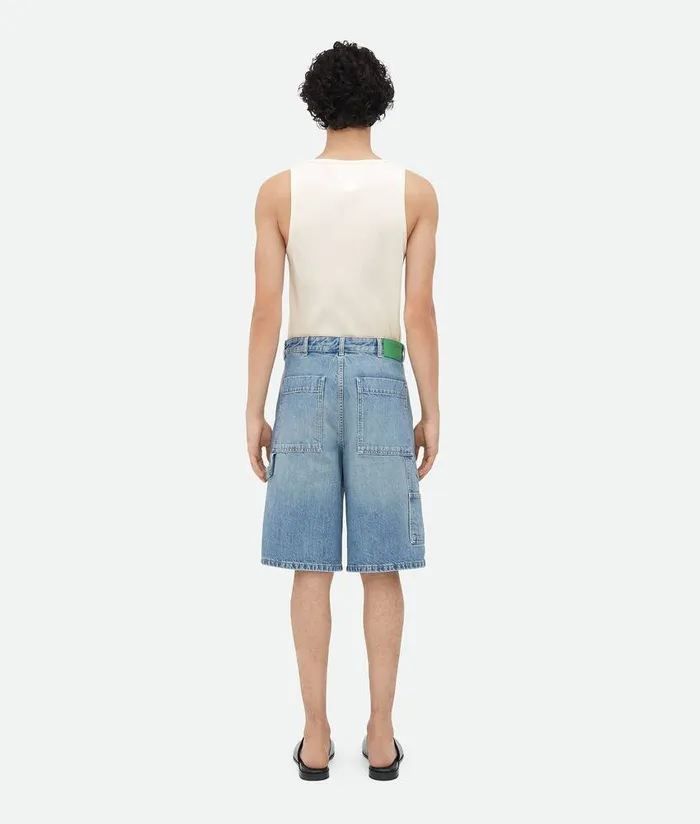 Men Bottega Veneta Denim Vintage Indigo Cargo Denim Shorts Mid Blue