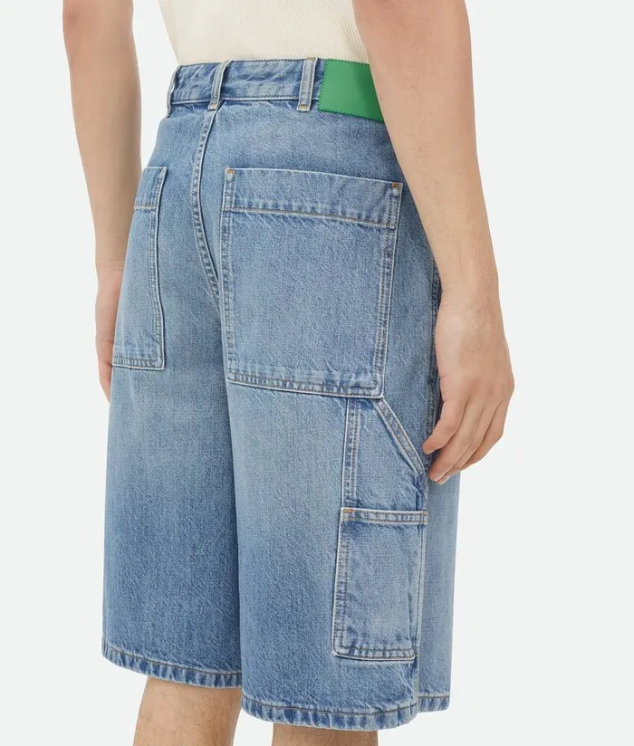 Men Bottega Veneta Denim Vintage Indigo Cargo Denim Shorts Mid Blue