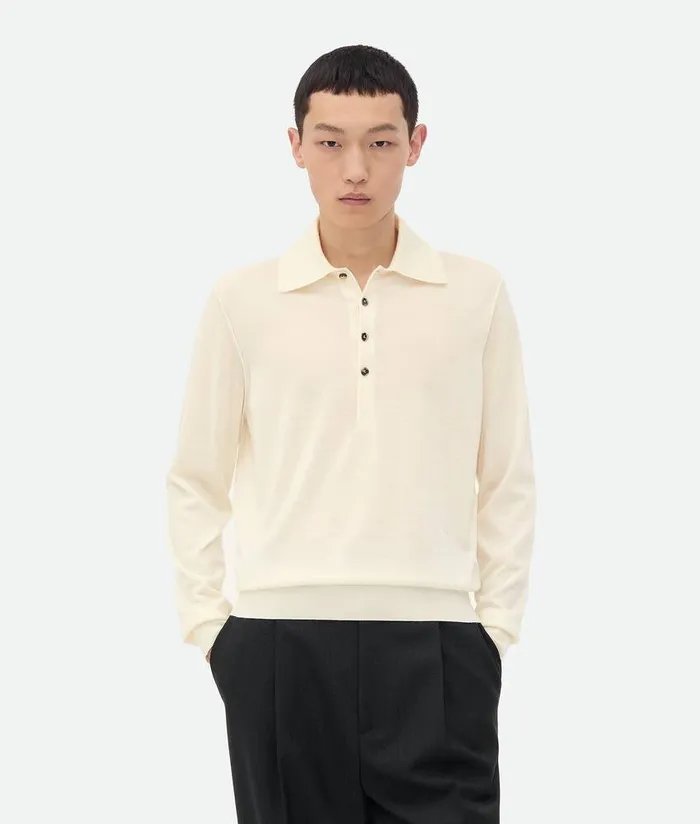 Men Bottega Veneta Knitwear Light Fine Cashmere Polo Jumper Talc