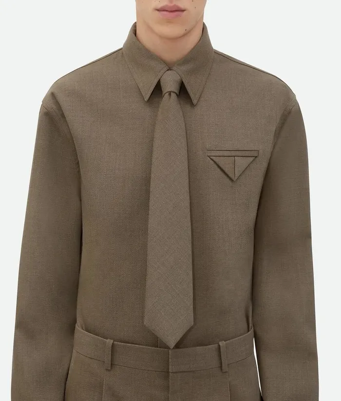 Men Bottega Veneta Scarves And Ties Wool Twill Tie Greyochre Melange