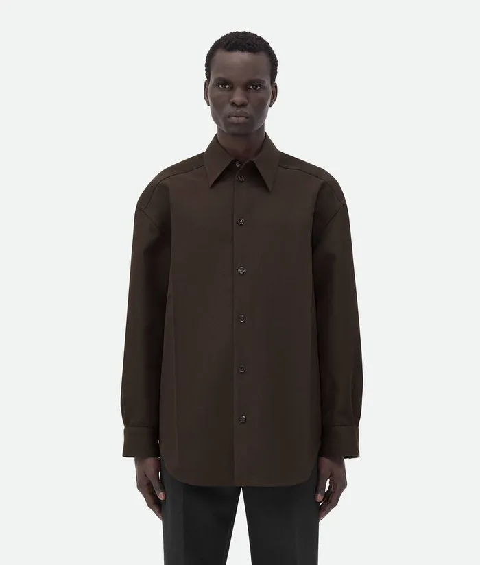 Men Bottega Veneta Shirts Soft Wool Twill Shirt Brown Melange