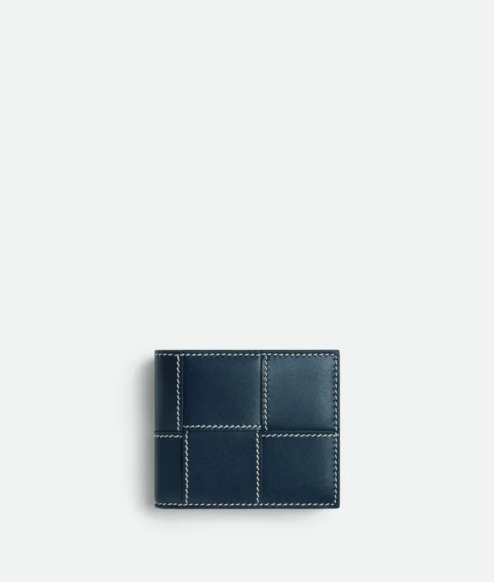 Men Bottega Veneta Small Wallets Cassette BiFold Wallet With Coin Purse Deep Bluenatural Men Bottega Veneta Small Wallets Cassette BiFold Wallet With Coin Purse Deep Bluenatural