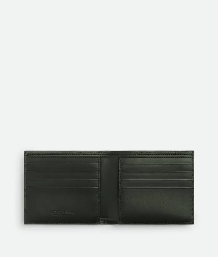 Men Bottega Veneta Small Wallets Intrecciato Diagonal BiFold Wallet Dark Green