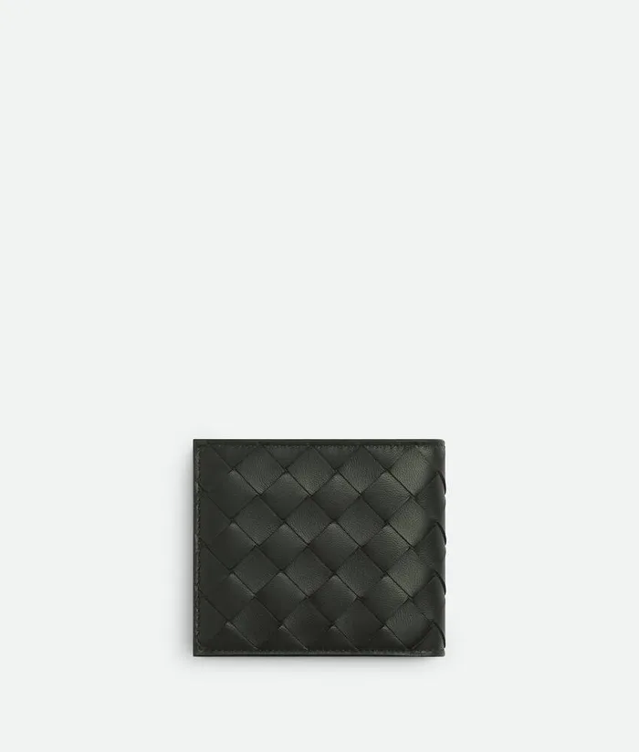 Men Bottega Veneta Small Wallets Intrecciato Diagonal BiFold Wallet Dark Green