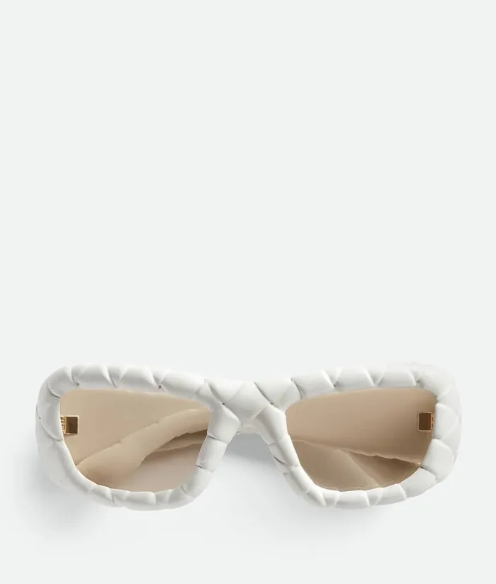 Men Bottega Veneta Sunglasses Intrecciato Rectangular Sunglasses Whiteyellow