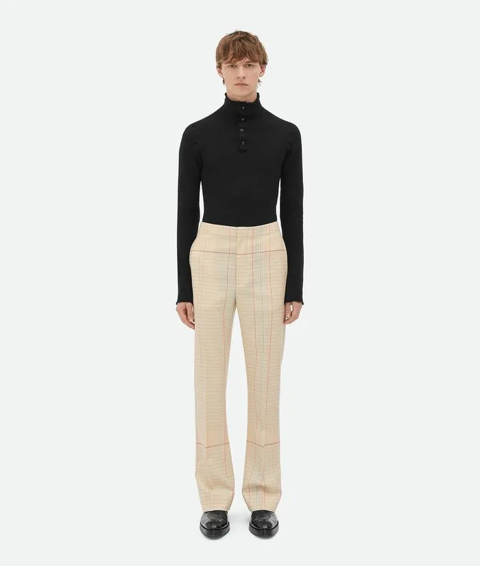 Men Bottega Veneta Trousers And Shorts Notebook Wool Twill Flared Trousers Beigepinkblue Men Bottega Veneta Trousers And Shorts Notebook Wool Twill Flared Trousers Beigepinkblue