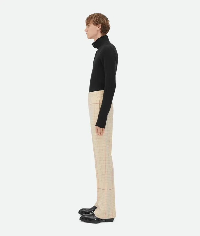 Men Bottega Veneta Trousers And Shorts Notebook Wool Twill Flared Trousers Beigepinkblue