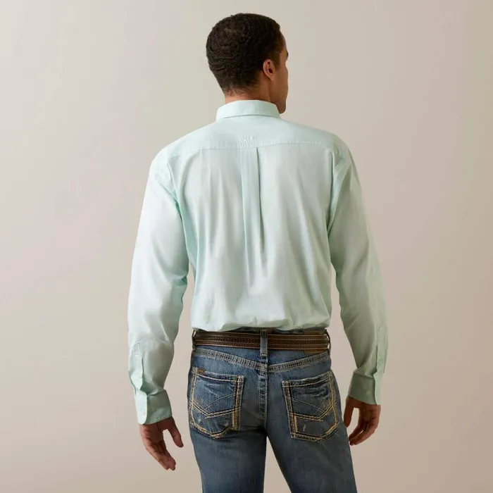 Men Button Down Shirts Ariat Solid Slub Classic Fit Shirt Mist Green Men Button Down Shirts Ariat Solid Slub Classic Fit Shirt Mist Green