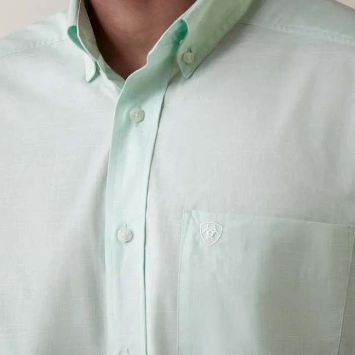Men Button Down Shirts Ariat Solid Slub Classic Fit Shirt Mist Green Men Button Down Shirts Ariat Solid Slub Classic Fit Shirt Mist Green