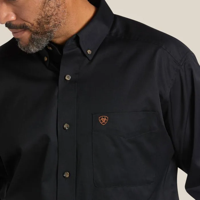 Men Button Down Shirts Ariat Solid Twill Classic Fit Shirt Black Men Button Down Shirts Ariat Solid Twill Classic Fit Shirt Black