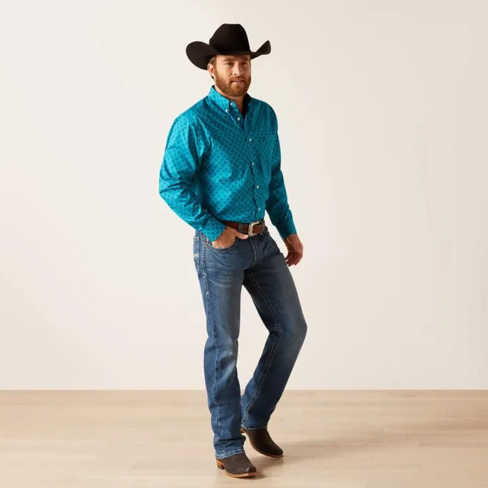 Men Button Down Shirts Ariat Wrinkle Free Gael Fitted Shirt Enamel Blue Men Button Down Shirts Ariat Wrinkle Free Gael Fitted Shirt Enamel Blue