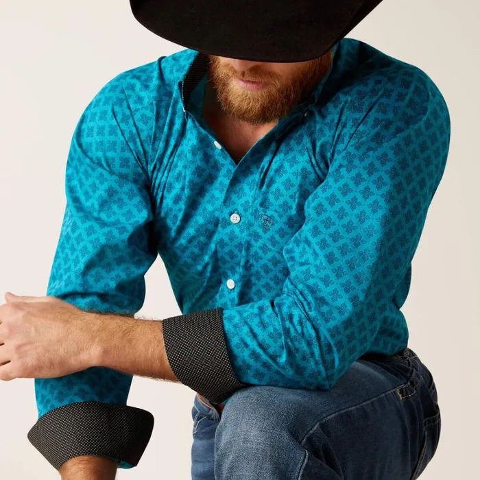 Men Button Down Shirts Ariat Wrinkle Free Gael Fitted Shirt Enamel Blue Men Button Down Shirts Ariat Wrinkle Free Gael Fitted Shirt Enamel Blue