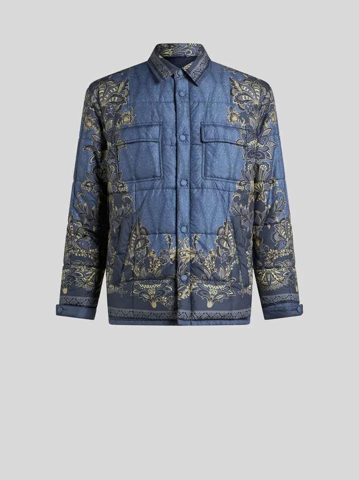 Men Etro Coats And Outerwear Quilted Overshirt With Placed Print Navy Blue