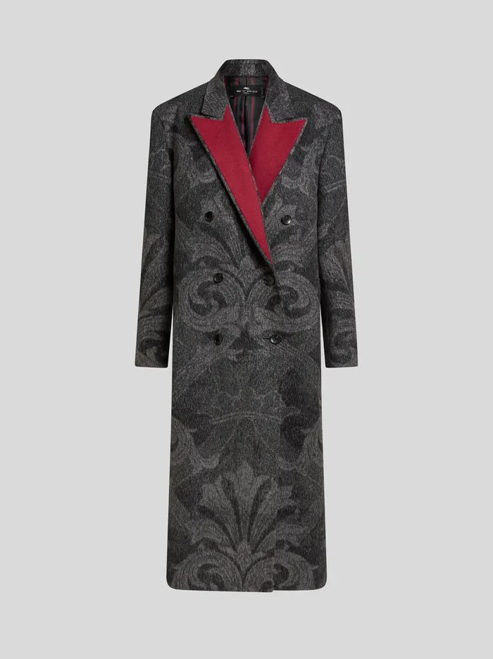 Men Etro Coats And Outerwear Wool Jacquard Coat Grey