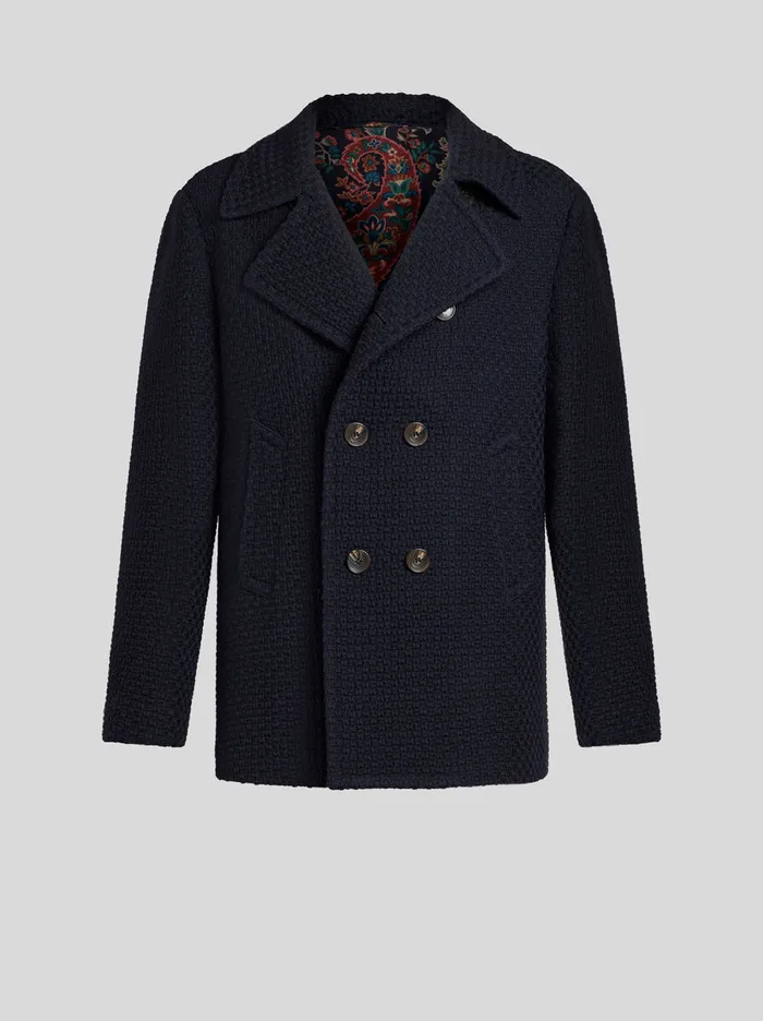 Men Etro Coats And Outerwear Wool Pea Coat Navy Blue
