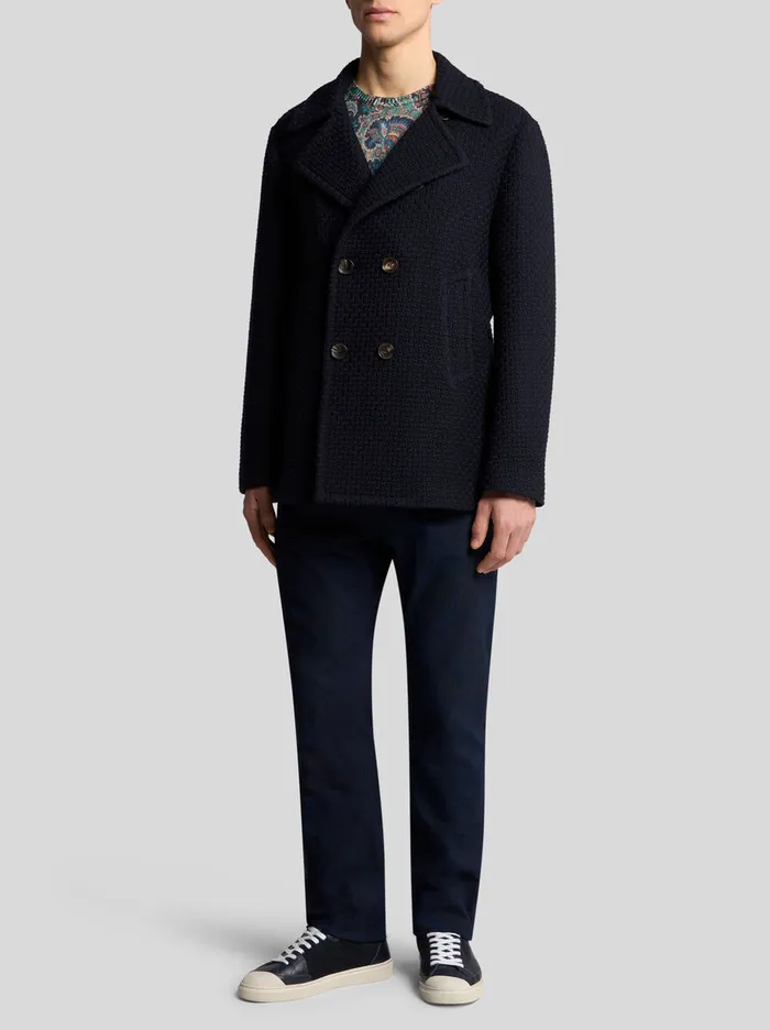Men Etro Coats And Outerwear Wool Pea Coat Navy Blue Men Etro Coats And Outerwear Wool Pea Coat Navy Blue
