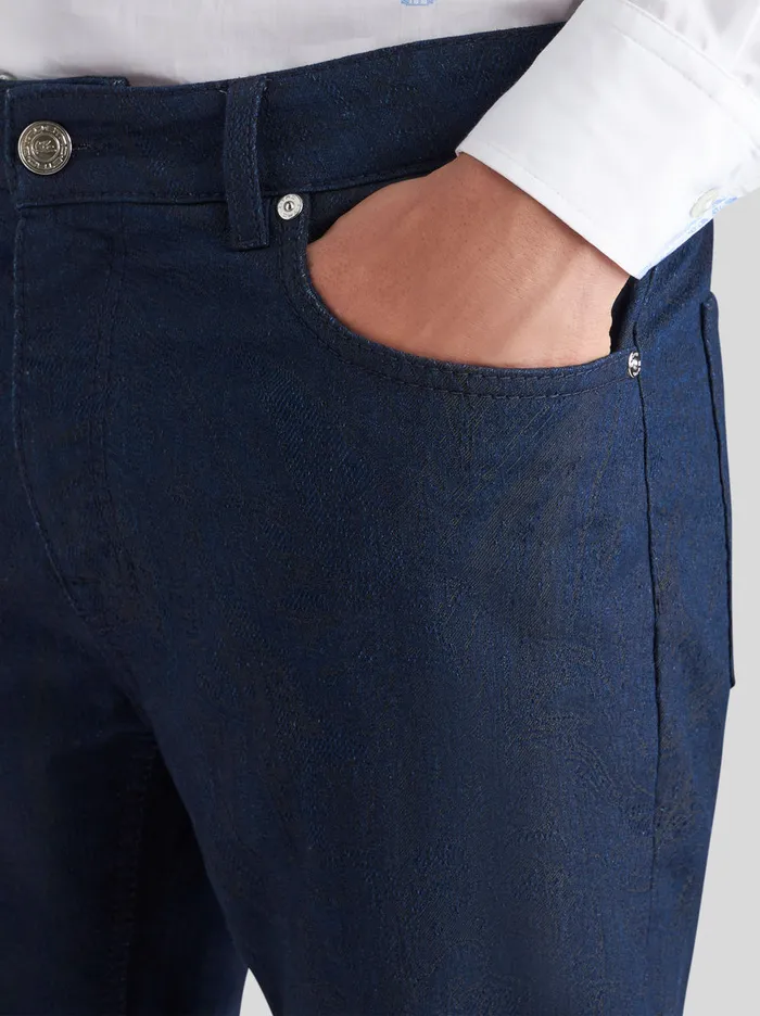 Men Etro Denim Jacquard Jeans Navy Blue Men Etro Denim Jacquard Jeans Navy Blue