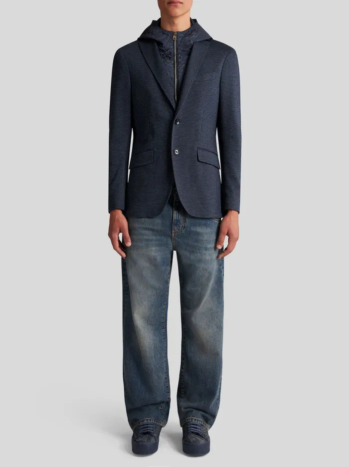 Men Etro Jackets Jacquard Blazer With Hood Navy Blue Men Etro Jackets Jacquard Blazer With Hood Navy Blue