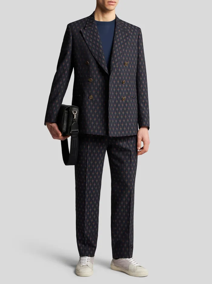 Men Etro Jackets Wool And Cotton Jacquard Blazer Navy Blue Men Etro Jackets Wool And Cotton Jacquard Blazer Navy Blue