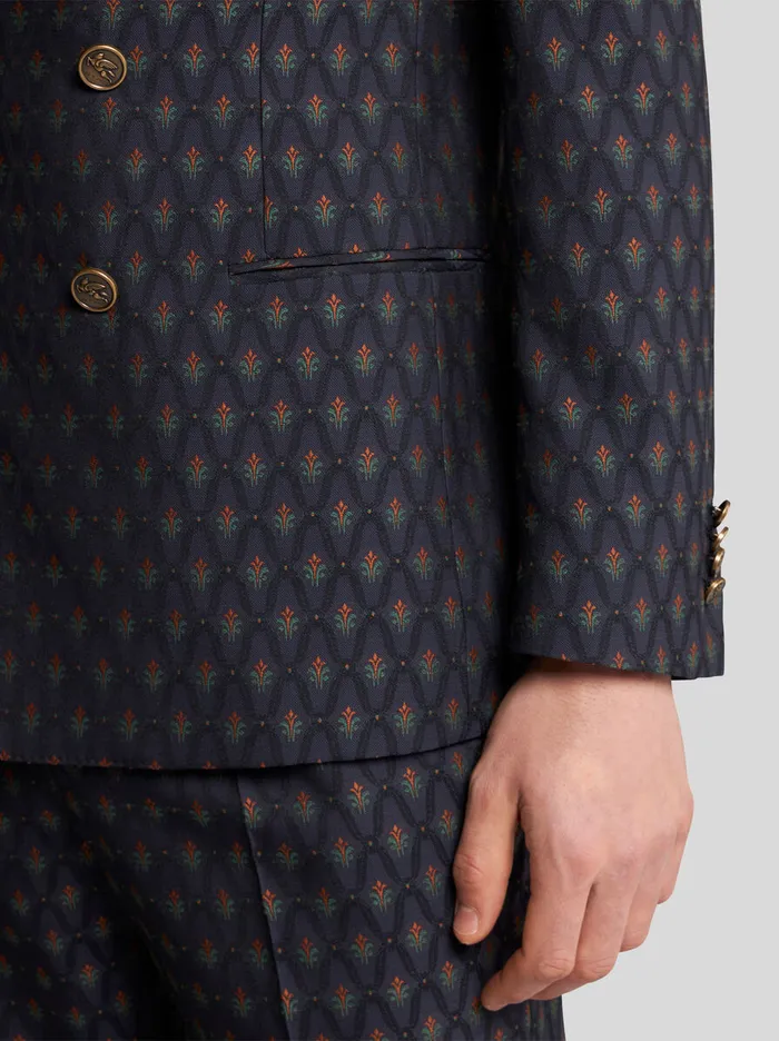 Men Etro Jackets Wool And Cotton Jacquard Blazer Navy Blue Men Etro Jackets Wool And Cotton Jacquard Blazer Navy Blue
