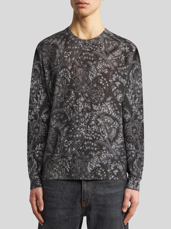 Men Etro Knitwear Sweater With Paisley Print Black Men Etro Knitwear Sweater With Paisley Print Black