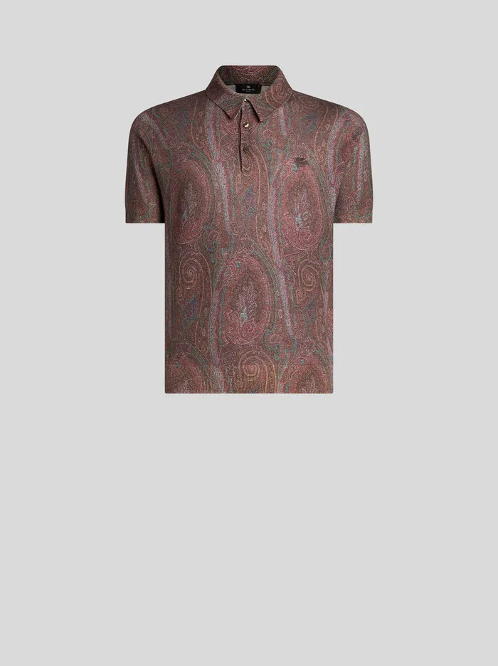 Men Etro Polo Shirts Knit PoloShirt With Paisley Print Burgundy