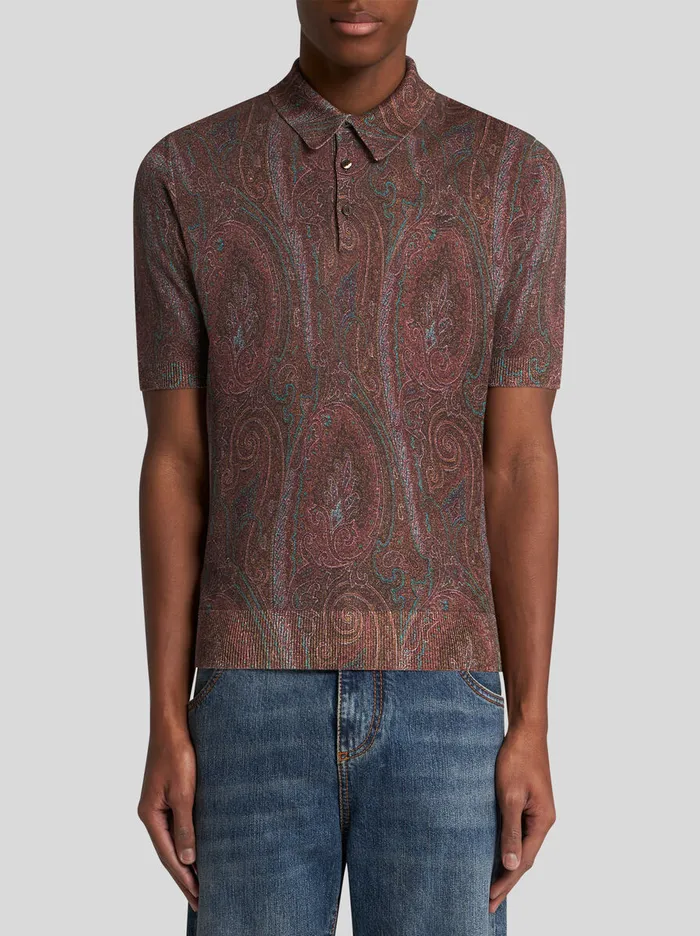 Men Etro Polo Shirts Knit PoloShirt With Paisley Print Burgundy Men Etro Polo Shirts Knit PoloShirt With Paisley Print Burgundy