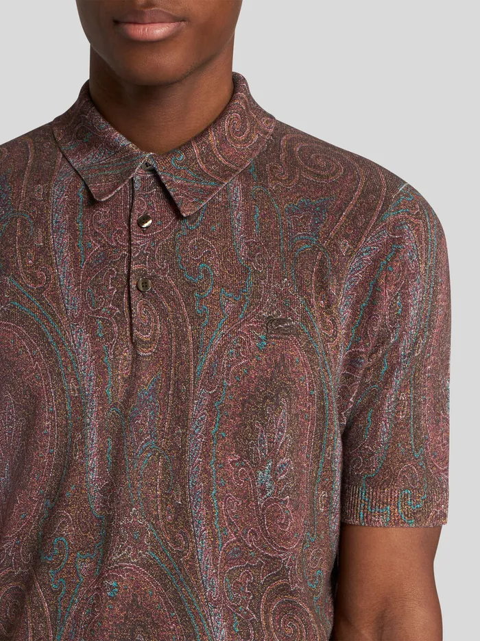 Men Etro Polo Shirts Knit PoloShirt With Paisley Print Burgundy Men Etro Polo Shirts Knit PoloShirt With Paisley Print Burgundy