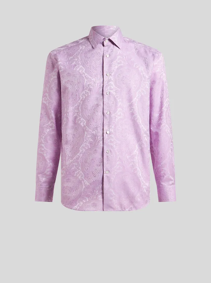 Men Etro Shirts Roma Cotton Shirt Purple