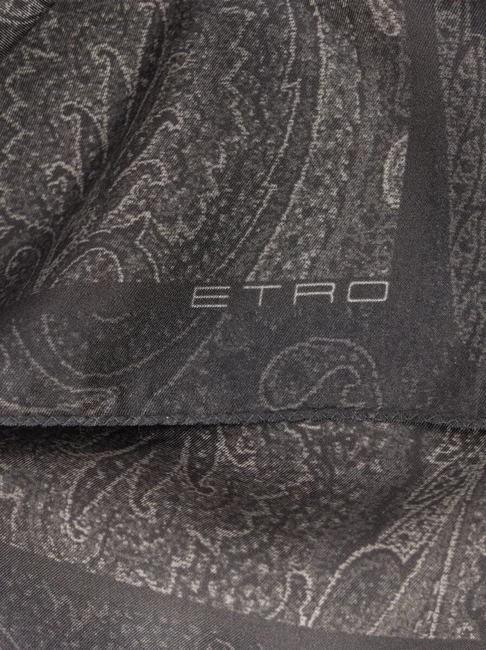 Men Etro Ties And Pocket Squares Printed Silk Pocket Square Black Men Etro Ties And Pocket Squares Printed Silk Pocket Square Black