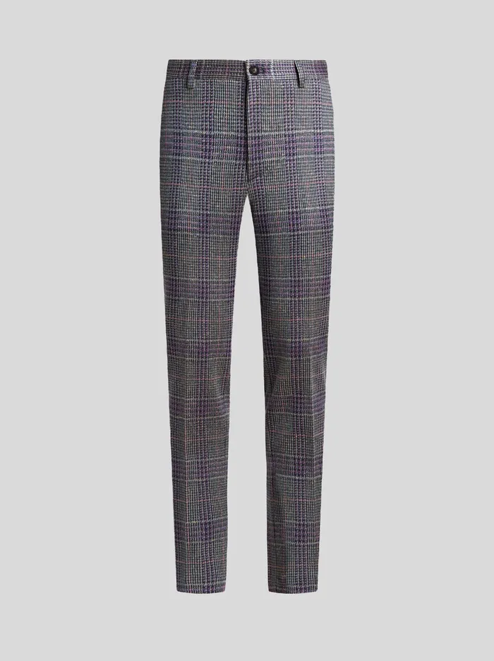 Men Etro Trousers Check CottonBlend Trousers Purple