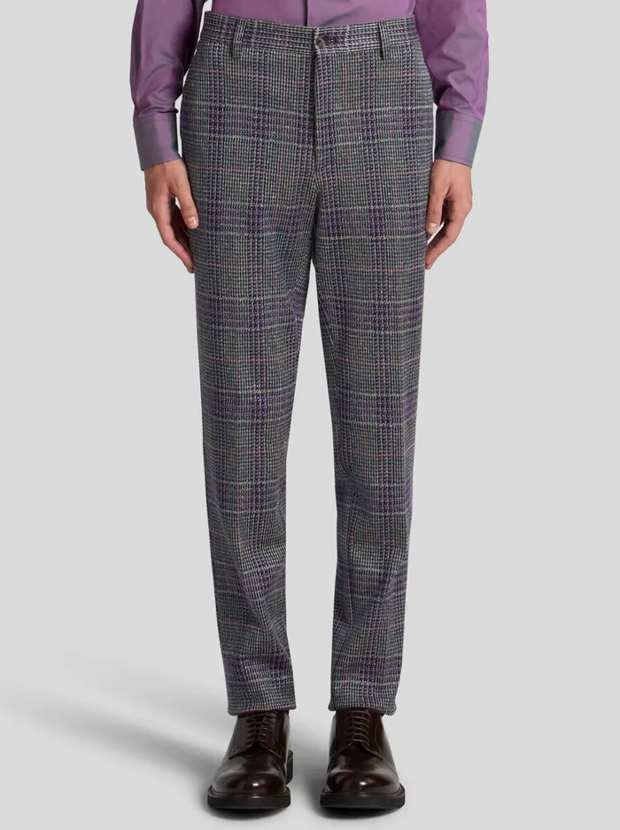Men Etro Trousers Check CottonBlend Trousers Purple Men Etro Trousers Check CottonBlend Trousers Purple