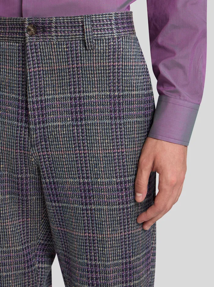 Men Etro Trousers Check CottonBlend Trousers Purple Men Etro Trousers Check CottonBlend Trousers Purple