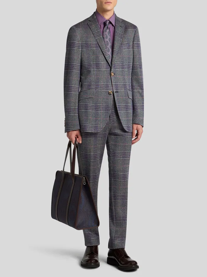 Men Etro Trousers Check CottonBlend Trousers Purple Men Etro Trousers Check CottonBlend Trousers Purple