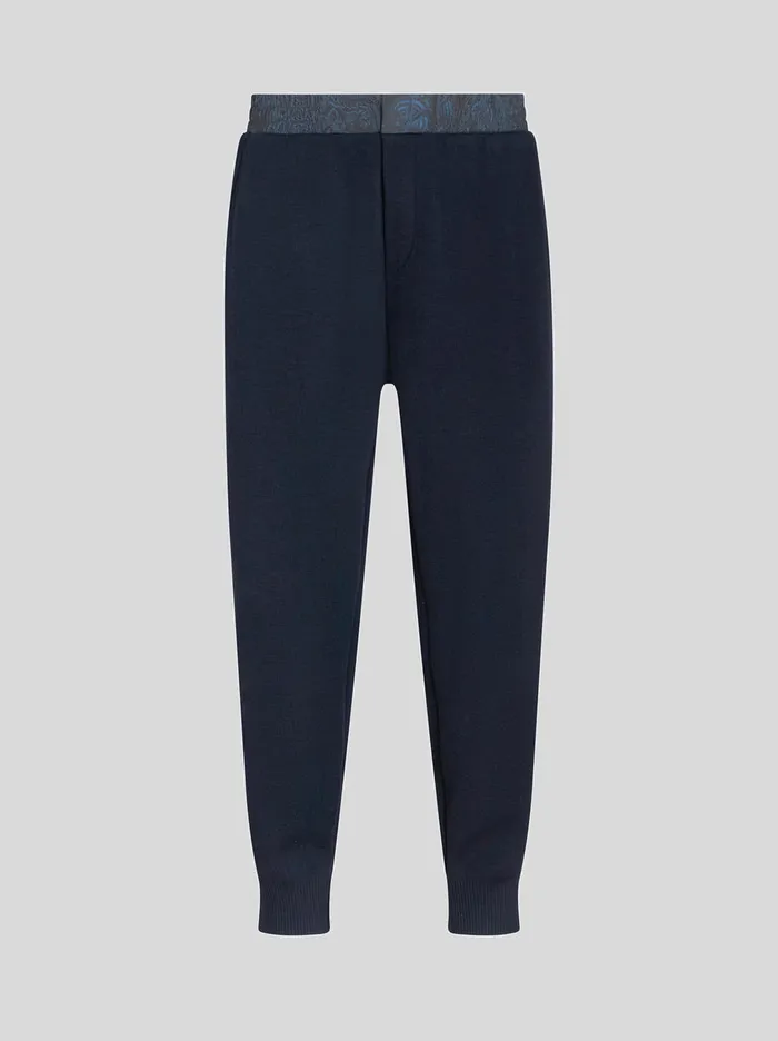 Men Etro Trousers Knitted Trousers With Paisley Inserts Navy Blue