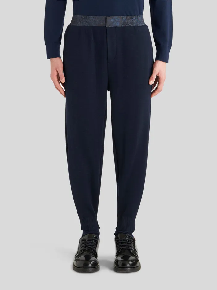 Men Etro Trousers Knitted Trousers With Paisley Inserts Navy Blue Men Etro Trousers Knitted Trousers With Paisley Inserts Navy Blue