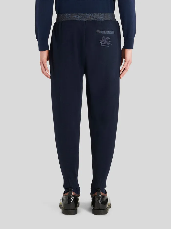 Men Etro Trousers Knitted Trousers With Paisley Inserts Navy Blue Men Etro Trousers Knitted Trousers With Paisley Inserts Navy Blue