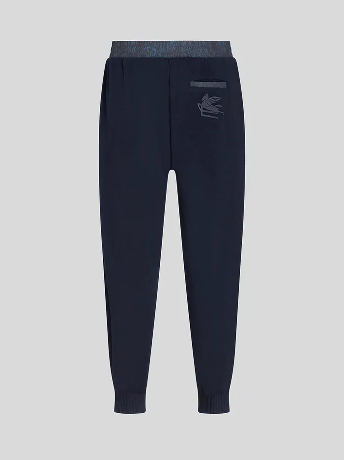 Men Etro Trousers Knitted Trousers With Paisley Inserts Navy Blue Men Etro Trousers Knitted Trousers With Paisley Inserts Navy Blue