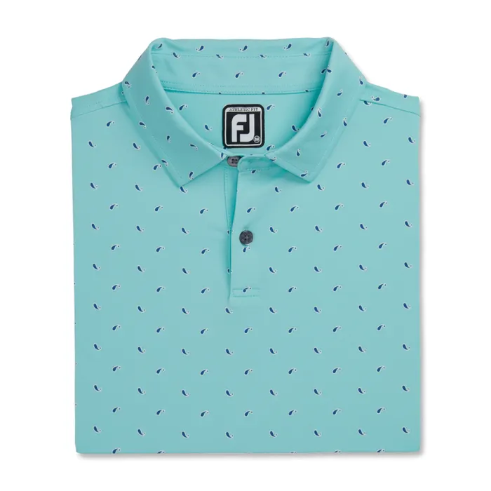 Men FootJoy Shirts Athletic Fit Paisley Lisle Mint Blue
