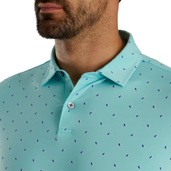 Men FootJoy Shirts Athletic Fit Paisley Lisle Mint Blue Men FootJoy Shirts Athletic Fit Paisley Lisle Mint Blue