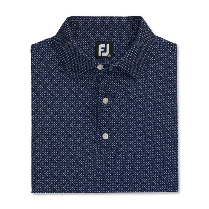 Men FootJoy Shirts Dot Geo Lisle Navy Light Blue White