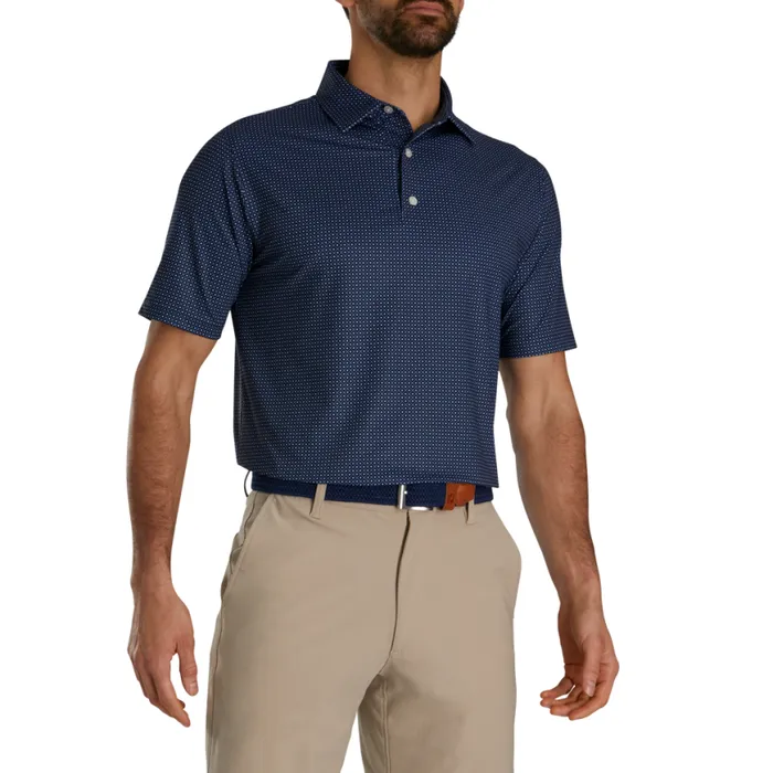 Men FootJoy Shirts Dot Geo Lisle Navy Light Blue White Men FootJoy Shirts Dot Geo Lisle Navy Light Blue White