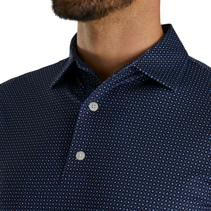 Men FootJoy Shirts Dot Geo Lisle Navy Light Blue White Men FootJoy Shirts Dot Geo Lisle Navy Light Blue White