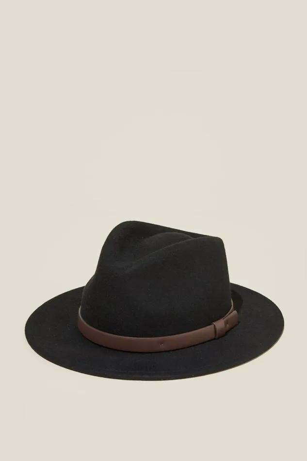 Men Hats Cotton On Wide Brim Felt Hat Black