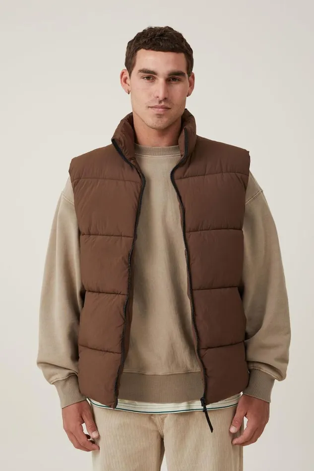 Men Jackets Cotton On Recycled Puffer Vest Chocolate Men Jackets Cotton On Recycled Puffer Vest Chocolate
