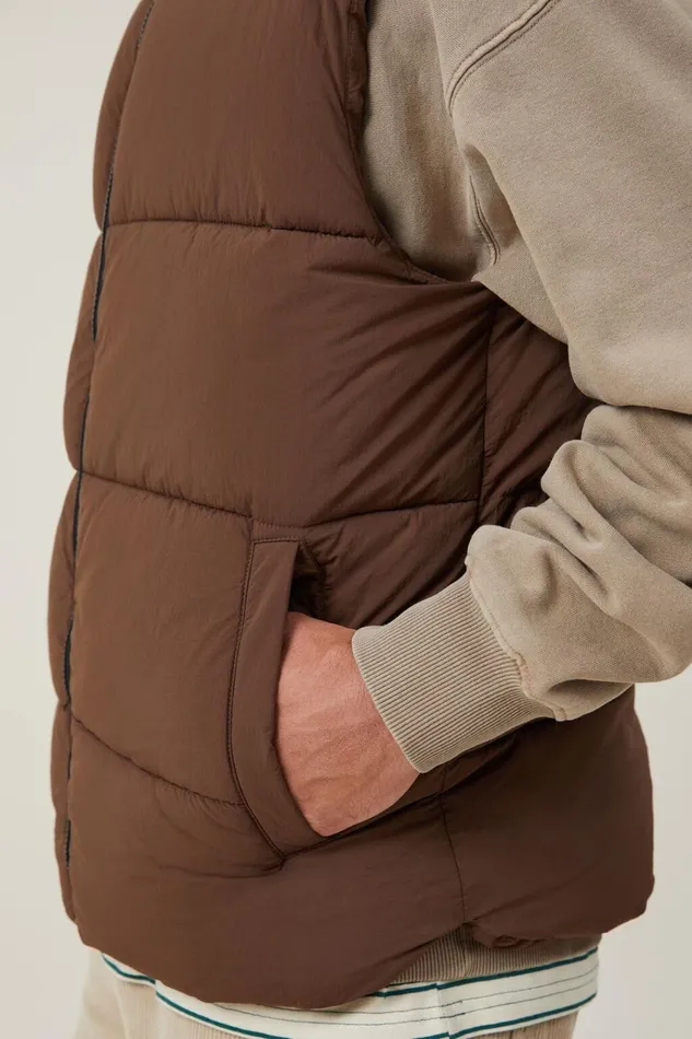 Men Jackets Cotton On Recycled Puffer Vest Chocolate Men Jackets Cotton On Recycled Puffer Vest Chocolate