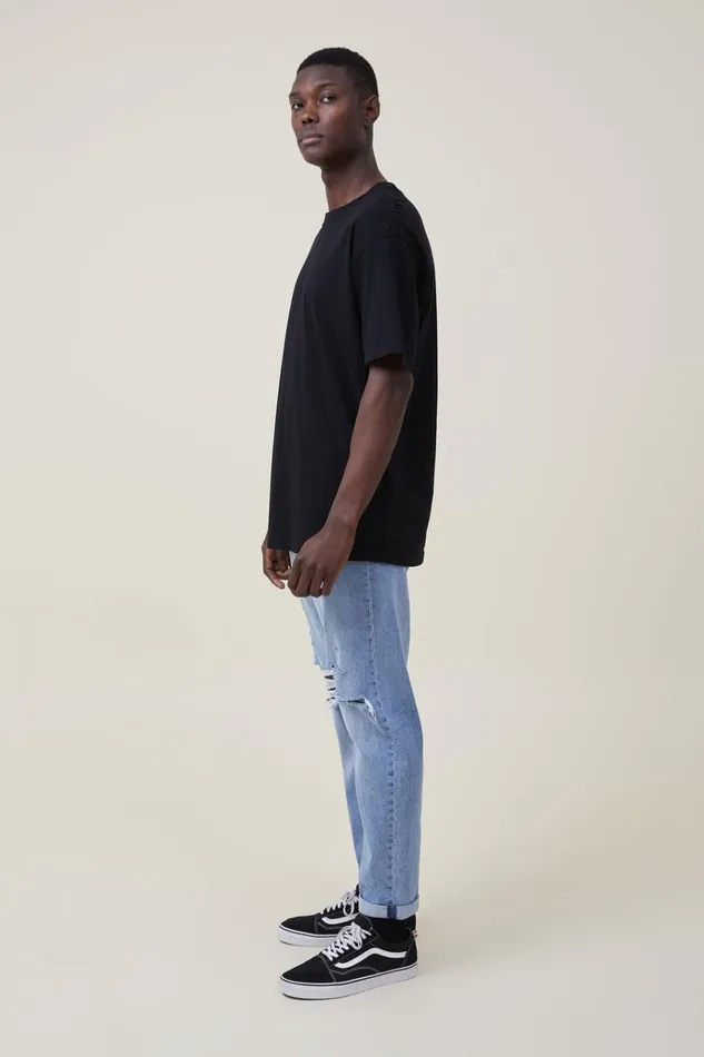 Men Pants Cotton On Relaxed Tapered Jean Surf Blue Ripped